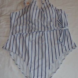 SELFIEGO OP White Blue Stripes Swim Suit NWT XL